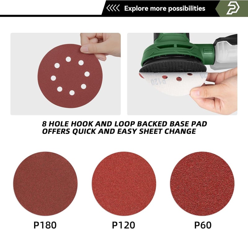 Prostormer 5-Inch Random Orbital Sander with 21PCS Sandpapers, 8000-13000RPM, 2.6AMP Palm Sander with 6 Variable Speeds, Dust Collection For Polishing, Sanding - Image 4